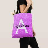 Girly Glam Paars Glitter Sparkles Monogram Draagtas (Dichtbij)