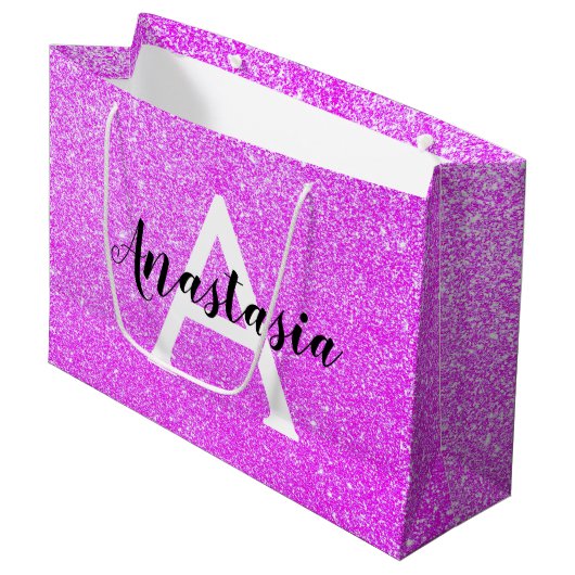 Girly Glam Paars Glitter Sparkles Monogram Groot Cadeauzakje (Voorkant Gekanteld)