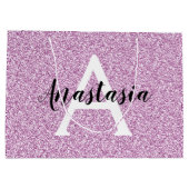 Girly Glam Paars Glitter Sparkles Monogram Groot Cadeauzakje (Achterkant)