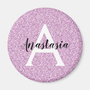 Girly Glam Paars Glitter Sparkles Monogram Magneet