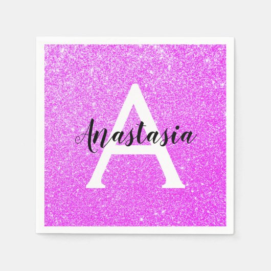 Girly Glam Paars Glitter Sparkles Monogram Servet (Voorkant)