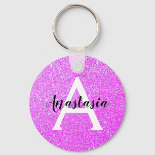 Girly Glam Paars Glitter Sparkles Monogram Sleutelhanger