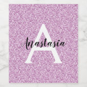 Girly Glam Paars Glitter Sparkles Monogram Wijn Etiket (Enkel label)
