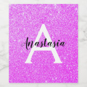 Girly Glam Paars Glitter Sparkles Monogram Wijn Etiket (Enkel label)