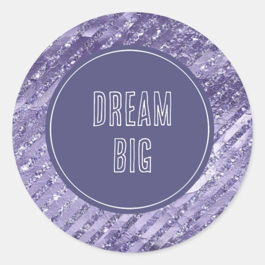 Girly Glam Paarse Glitter Stripes Ronde Sticker (Voorkant)