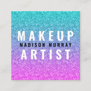 Girly Glam Pink Blue Paars Glitter Ombre Monogram Vierkante Visitekaartje