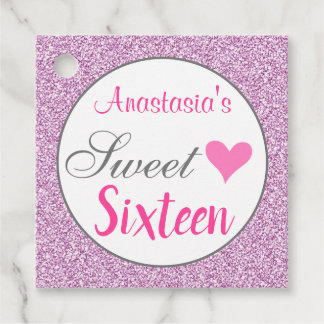 Girly Glam Pink Lila Paars Glitter Sweet Sixteen Bedankjes Labels
