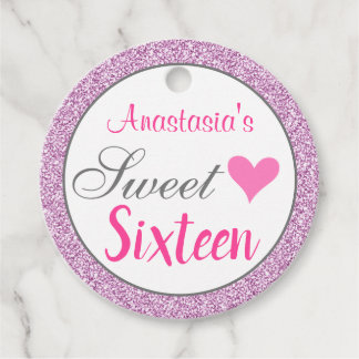 Girly Glam Pink Lila Paars Glitter Sweet Sixteen Bedankjes Labels