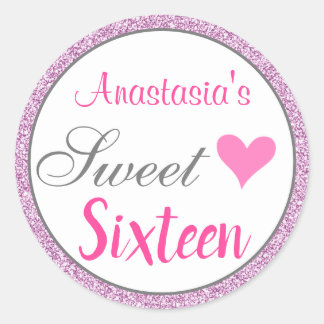 Girly Glam Pink Lila Paars Glitter Sweet Sixteen Ronde Sticker