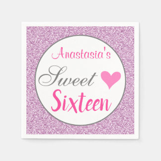 Girly Glam Pink Lila Paars Glitter Sweet Sixteen Servet