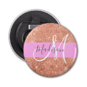 Girly Glam Pink Peach Gold Glitter Monogram Naam Button Flesopener (Voorkant)