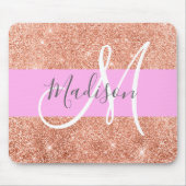Girly Glam Pink Peach Gold Glitter Monogram Naam Muismat (Voorkant)
