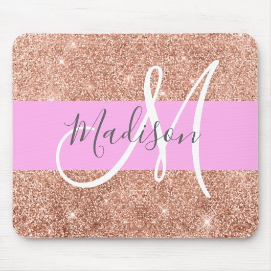 Girly Glam Pink Peach Gold Glitter Monogram Naam Muismat (Voorkant)