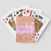 Girly Glam Pink Peach Gold Glitter Monogram Naam Pokerkaarten (Achterkant)