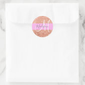 Girly Glam Pink Peach Gold Glitter Monogram Naam Ronde Sticker (Tas)