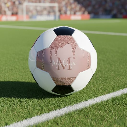 Girly Glam Roos Gold Driving Glitter Monogram Voetbal