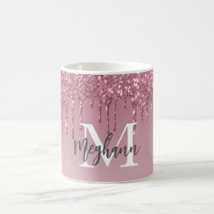 Girly Glam roze Rose Gold Glitter Driemonogram Koffiemok