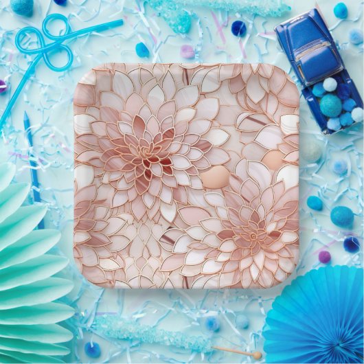 Girly Glam Roze Rose Goud Bloemen Papieren Bordje (Feest)