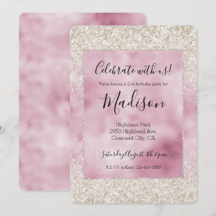 Girly Glam Roze Wit Glitter Sparkle Kaart