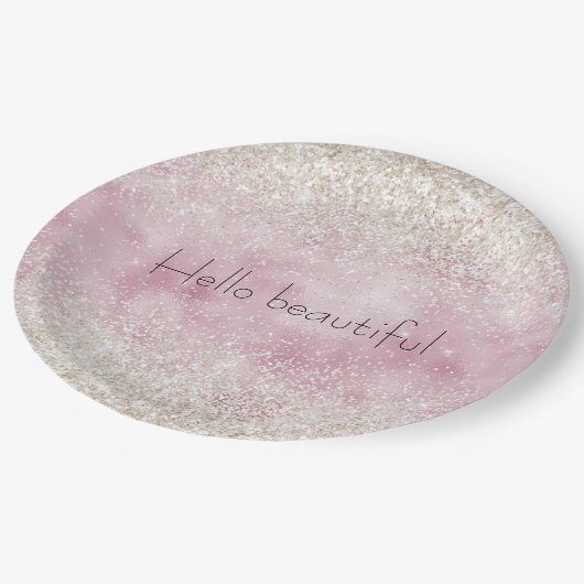 Girly Glam Roze Wit Glitter Sparkle Papieren Bordje (Gekanteld)