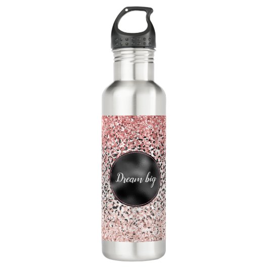 Girly Glam Roze Zwart Wit Luipaard Print Glitter Waterfles (Voorkant)