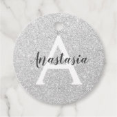 Girly Glam Silver Glitter Sparkles Monogram Bedankjes Labels (Voorkant)