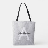 Girly Glam Silver Glitter Sparkles Monogram Draagtas (Achterkant)