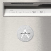 Girly Glam Silver Glitter Sparkles Monogram Magneet (Insitu (Vaatwasser))