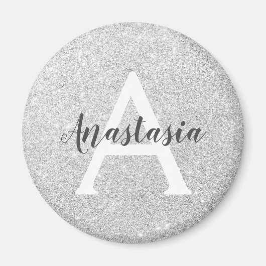 Girly Glam Silver Glitter Sparkles Monogram Magneet (Voorkant)
