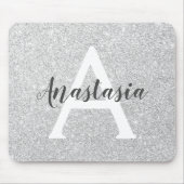 Girly Glam Silver Glitter Sparkles Monogram Muismat (Voorkant)