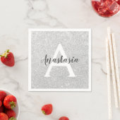 Girly Glam Silver Glitter Sparkles Monogram Servet (Insitu)