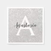 Girly Glam Silver Glitter Sparkles Monogram Servet (Voorkant)