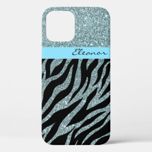 Girly Glitter Animal Print Patroon Blauwgroen Mint iPhone 12 Hoesje