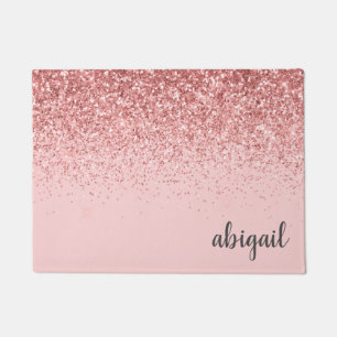 Girly Glitter Blush Pink Modern Monogram Deurmat