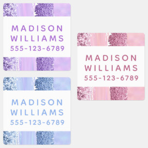 Girly Glitter Chic Modern Personalized Waterproof Labels
