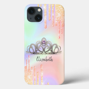 Girly Glitter Drips Ombre Tiara Holografisch iPhone 13 Hoesje