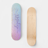 Girly Glitter Gold Confetti Personalized Rainbow Skateboard (Voorkant)
