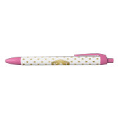 Girly Glitter Gold Polka Dots Pattern Monogram Zwarte Inkt Pen (Bovenkant)