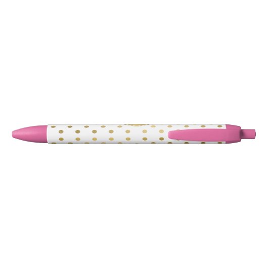 Girly Glitter Gold Polka Dots Pattern Monogram Zwarte Inkt Pen (Achterkant)