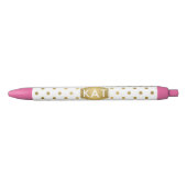 Girly Glitter Gold Polka Dots Pattern Monogram Zwarte Inkt Pen (Voorkant)