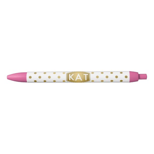 Girly Glitter Gold Polka Dots Pattern Monogram Zwarte Inkt Pen (Voorkant)