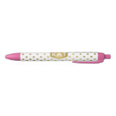 Girly Glitter Gold Polka Dots Pattern Monogram Zwarte Inkt Pen (Bodem)