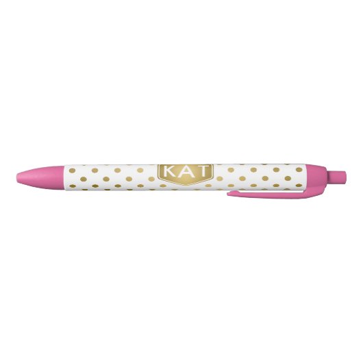 Girly Glitter Gold Polka Dots Pattern Monogram Zwarte Inkt Pen (Bodem)