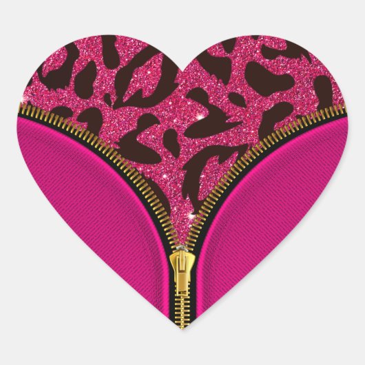 Girly Glitter Leopard Print Hart Sticker (Voorkant)