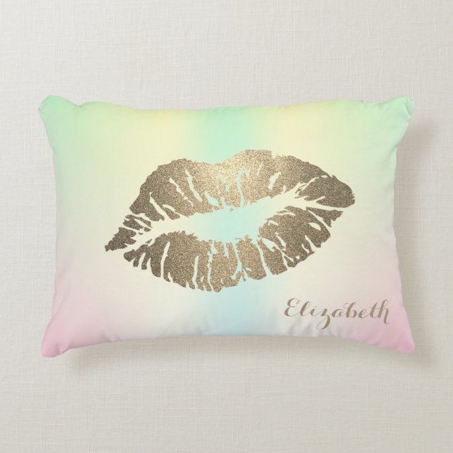 Girly Glitter Lips Holographic Iridescent Accent Kussen (Voorkant)
