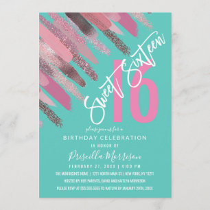 Girly Glitter Paint Brushstroke Roze Blauwgroen Sw Kaart