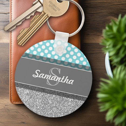 Girly Glitter Print Pattern met aangepaste Monogra Sleutelhanger
