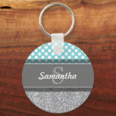 Girly Glitter Print Pattern met aangepaste Monogra Sleutelhanger (Voorkant)