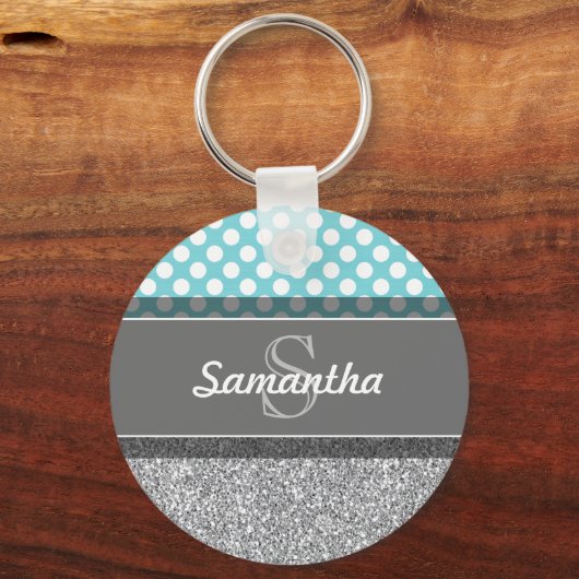 Girly Glitter Print Pattern met aangepaste Monogra Sleutelhanger (Voorkant)