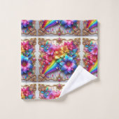 Girly Glitter Rainbow Flowers Towel Set (Gant de toilette)